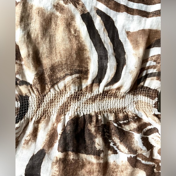 Cache Brown Semi-Sheer Animal Print Linen Blend Blouse - Size Small - Picture 9 of 14